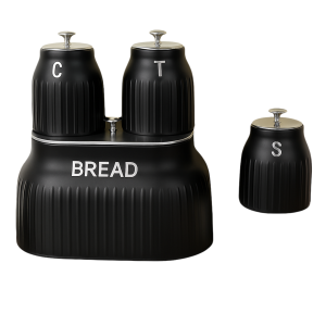Kitchen Storage Set - 4-Piece - Bread, Tea, Coffee, Sugar - Black