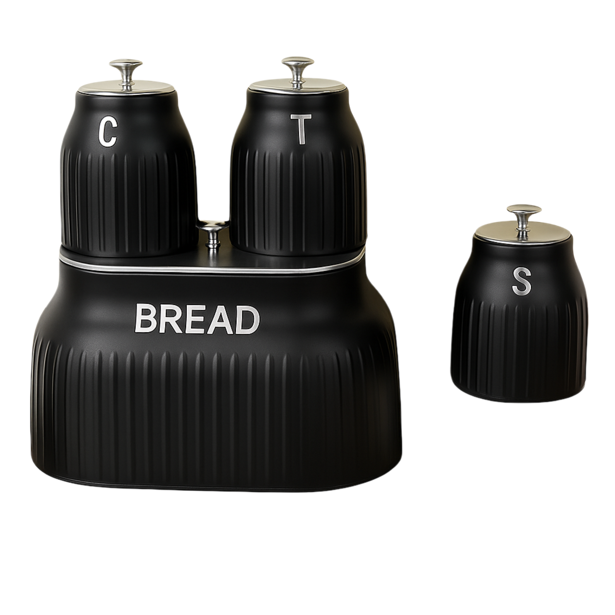 Kitchen Storage Set - 4-Piece - Bread, Tea, Coffee, Sugar - Black
