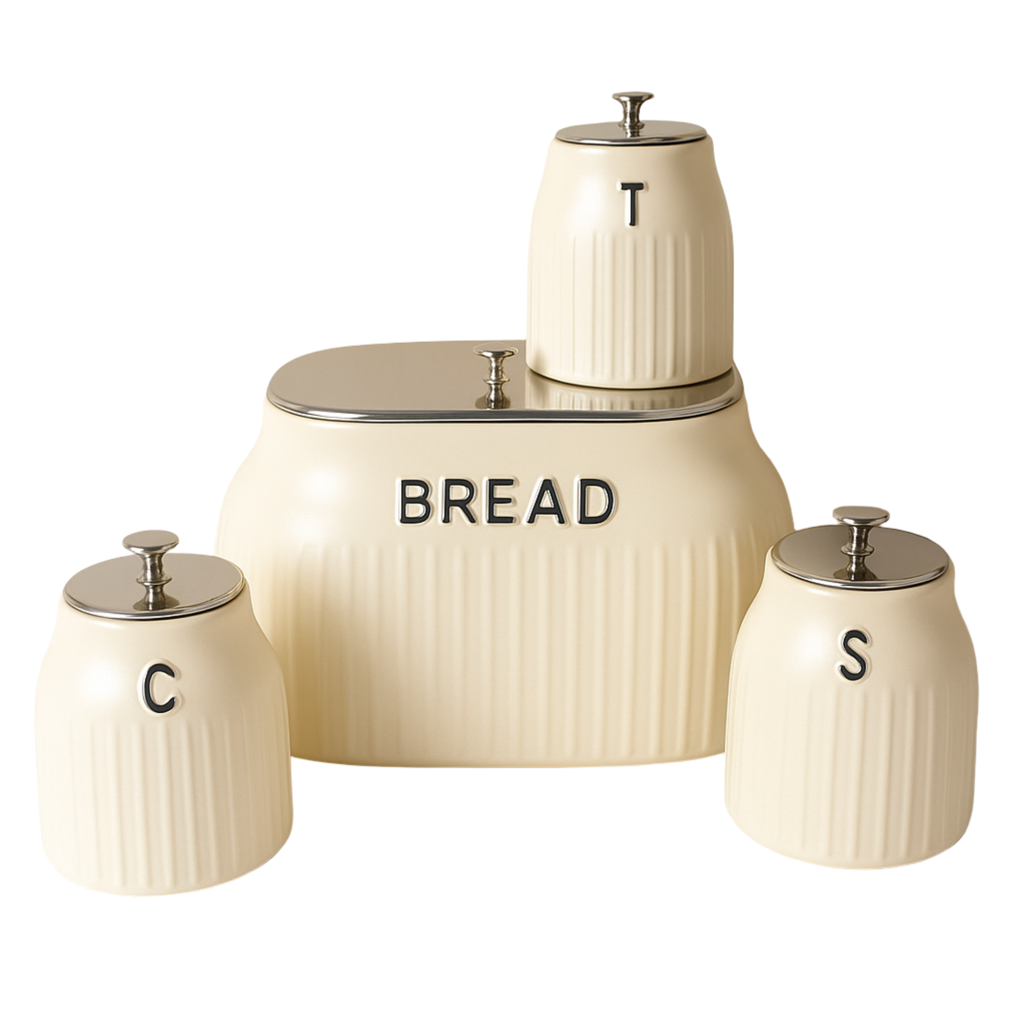 Kitchen Storage Set - 4-Piece - Bread, Tea, Coffee, Sugar - Cream
