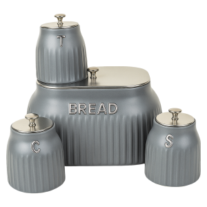 Kitchen Storage Set - 4-Piece - Bread, Tea, Coffee, Sugar - Grey