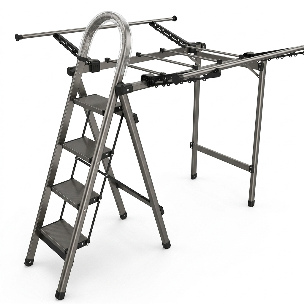 2-in-1 Folding 4-Step Ladder and Household Clothes Drying Rack