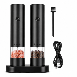 Electric Salt Pepper Grinder Set. Battery Operated Adjustable Coarseness