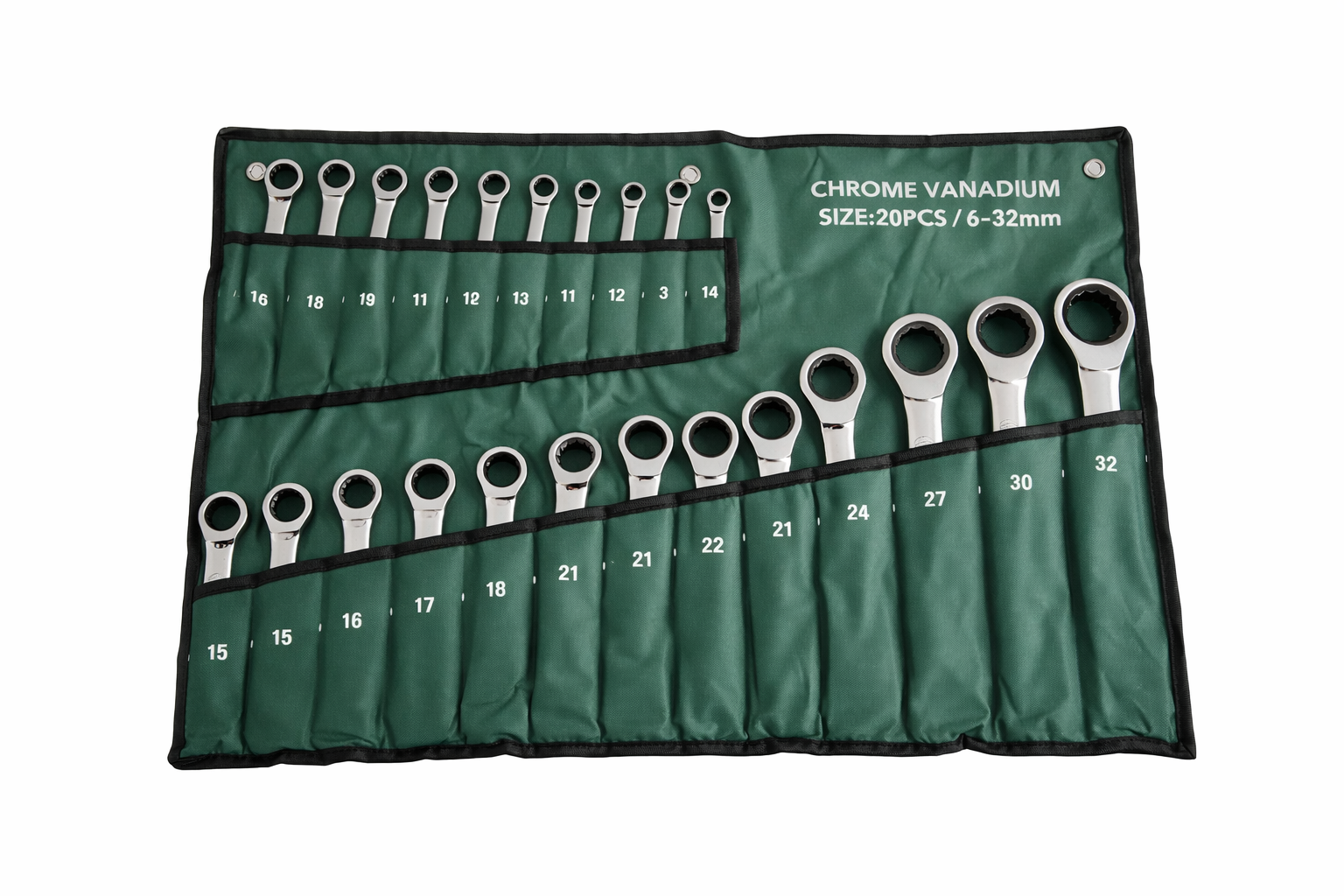 20-Piece Combination Spanner Set - Chrome Vanadium Metric Wrench Kit