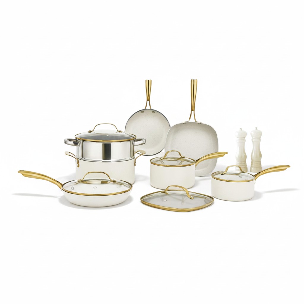 12 Piece Non-Stick Aluminium Cookware Set with Glass Lids