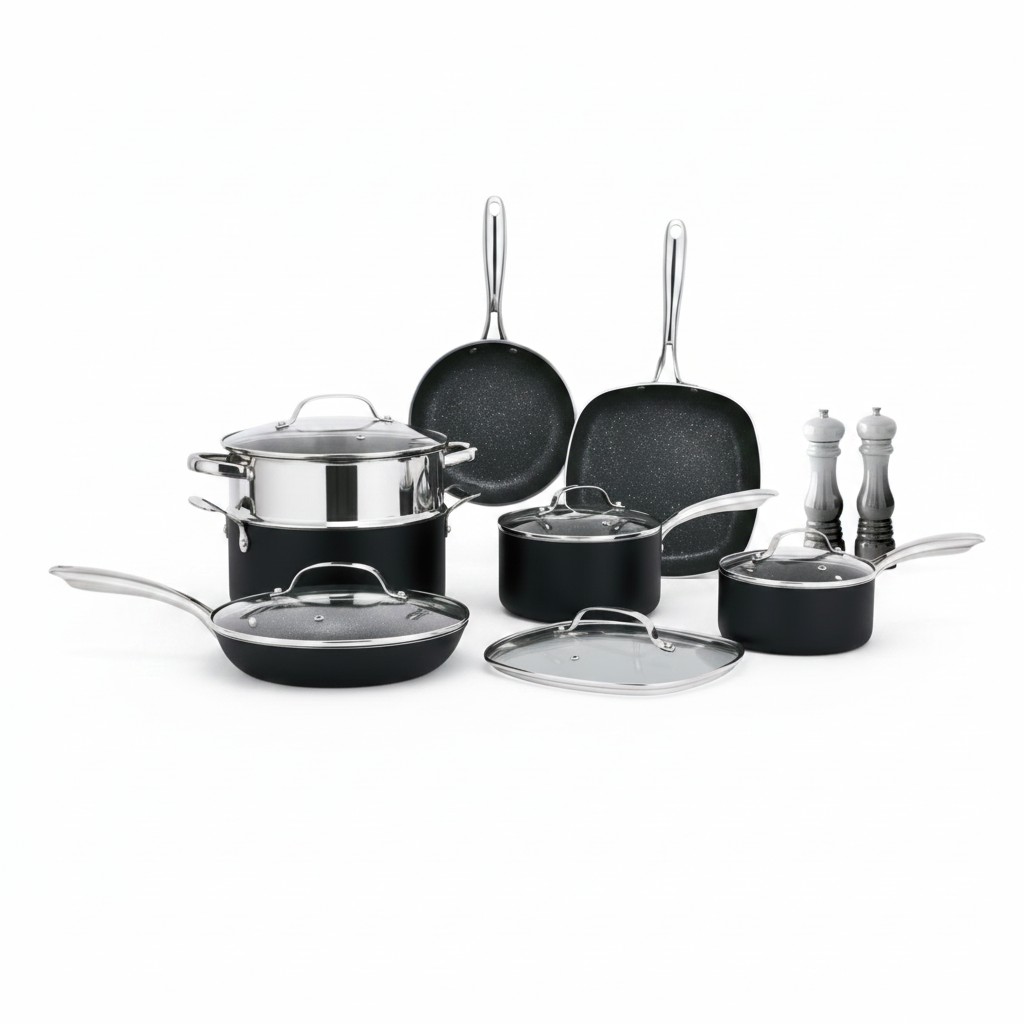 12 Piece Non-Stick Aluminium Cookware Set with Glass Lids