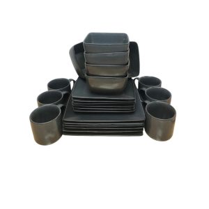 24-Piece Charcoal Grey Ceramic Dinnerware Set - Plates, Bowls and Mugs
