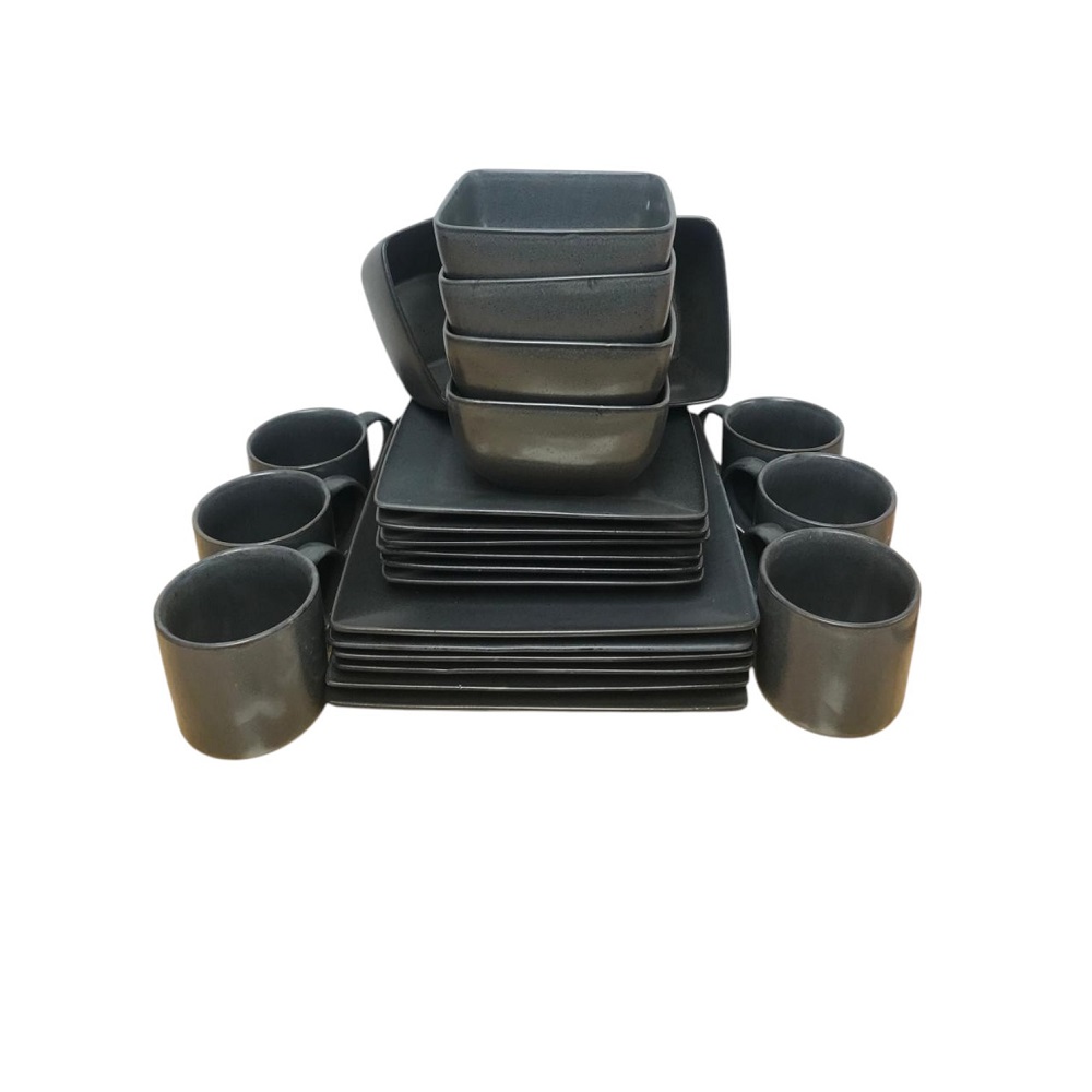 24-Piece Charcoal Grey Ceramic Dinnerware Set - Plates, Bowls and Mugs
