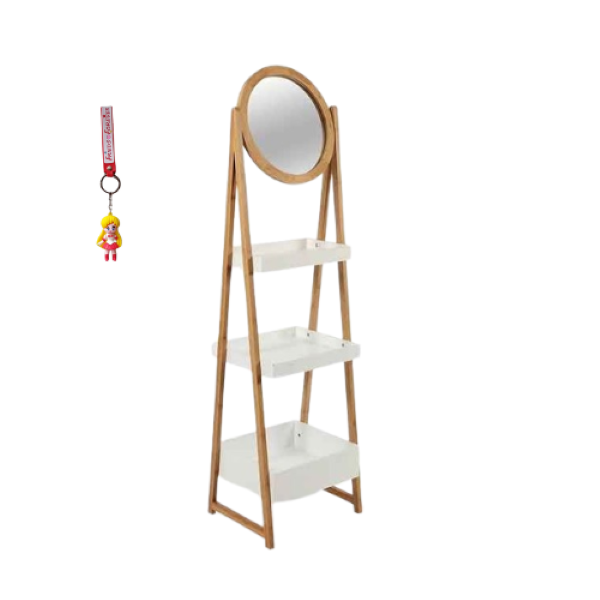 Arole 3 Tier Storage Shelf With Mirror - White