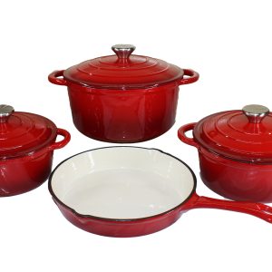 7 Piece Authentic Cast Iron Dutch Oven Cookware Pot Set - Red