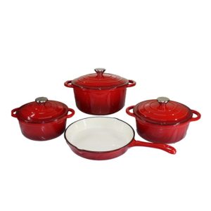 7 Piece Cast Iron Pots - Red