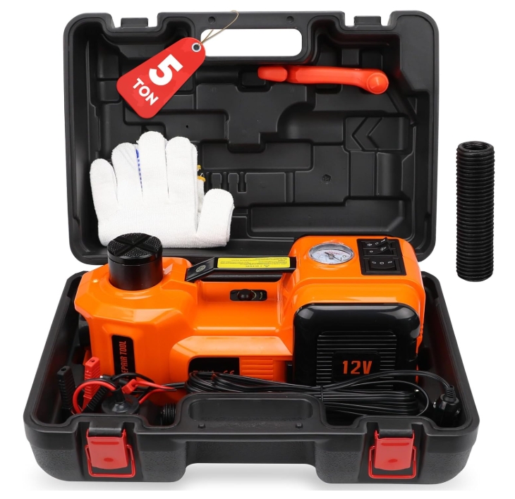 Electric Hydraulic Car 12V 5T Jack Kit Portable 3-in-1 Auto Floor Jack