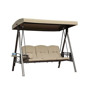 Deluxe 3-Seater Outdoor Swing with Adjustable Canopy and Cup Holders