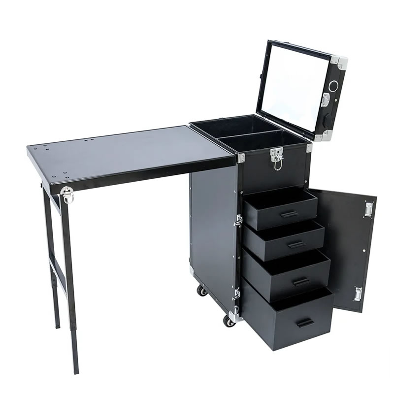 Rolling Manicure Table Workstation Desk with 4 Drawers and Mirror -Y265