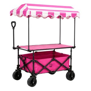 Foldable Utility Wagon with Canopy - Outdoor Trolley Cart