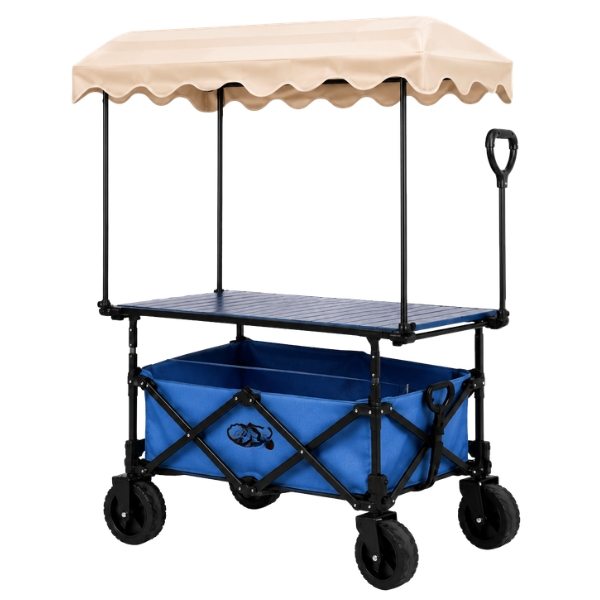 Foldable Utility Wagon with Canopy - Outdoor Trolley Cart