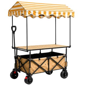 Foldable Utility Wagon with Canopy - Outdoor Trolley Cart