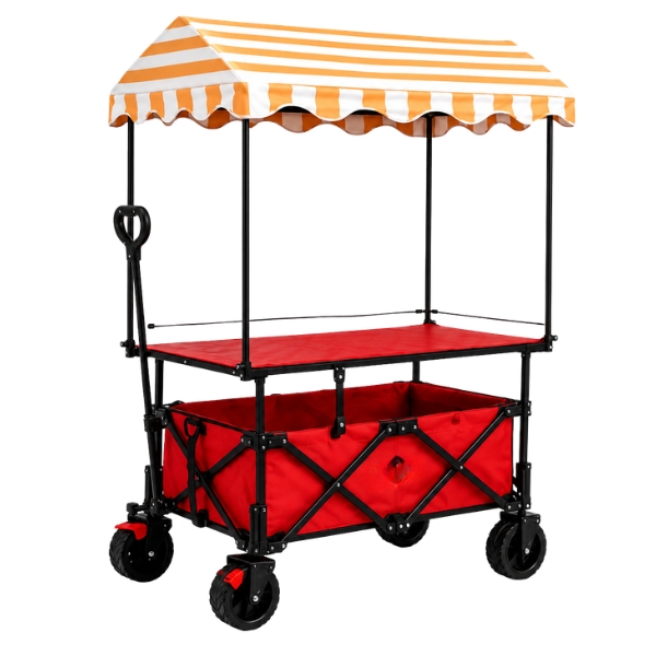 Foldable Utility Wagon with Canopy - Outdoor Trolley Cart