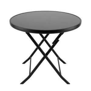60cm Black Round Folding Glass Table