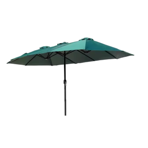 3 Roof Iron Parasol Patio Umbrella With Base 265x455cm - Dark Green