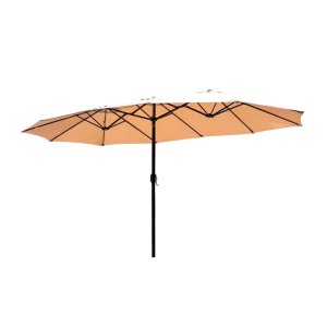 3 Roof Iron Parasol Patio Umbrella With Base 265x455cm - Khaki
