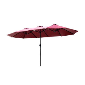 3 Roof Iron Parasol Patio Umbrella With Base 265x455cm - Wine Red
