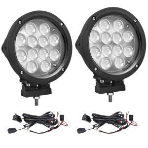 2pcs 7'' 4X4 Round 60W LED Spot Light with 2pcs 3m 12V 40A Wiring Harness