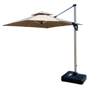 Offset Cantilever Umbrella - Solar, LED, Weatherproof - Khaki