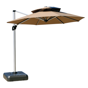 3m Outdoor Patio Umbrella - Adjustable, With Base - Khaki