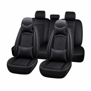 5 Piece Car Seat Covers, Black , PU Leather