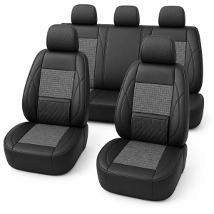 PU Leather,Car Seat Covers Black and Gray Quilted Patterned Design