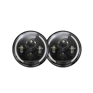 Round LED Headlight for Vehicles Halo Ring Dual Beam Lenses E9 Certified
