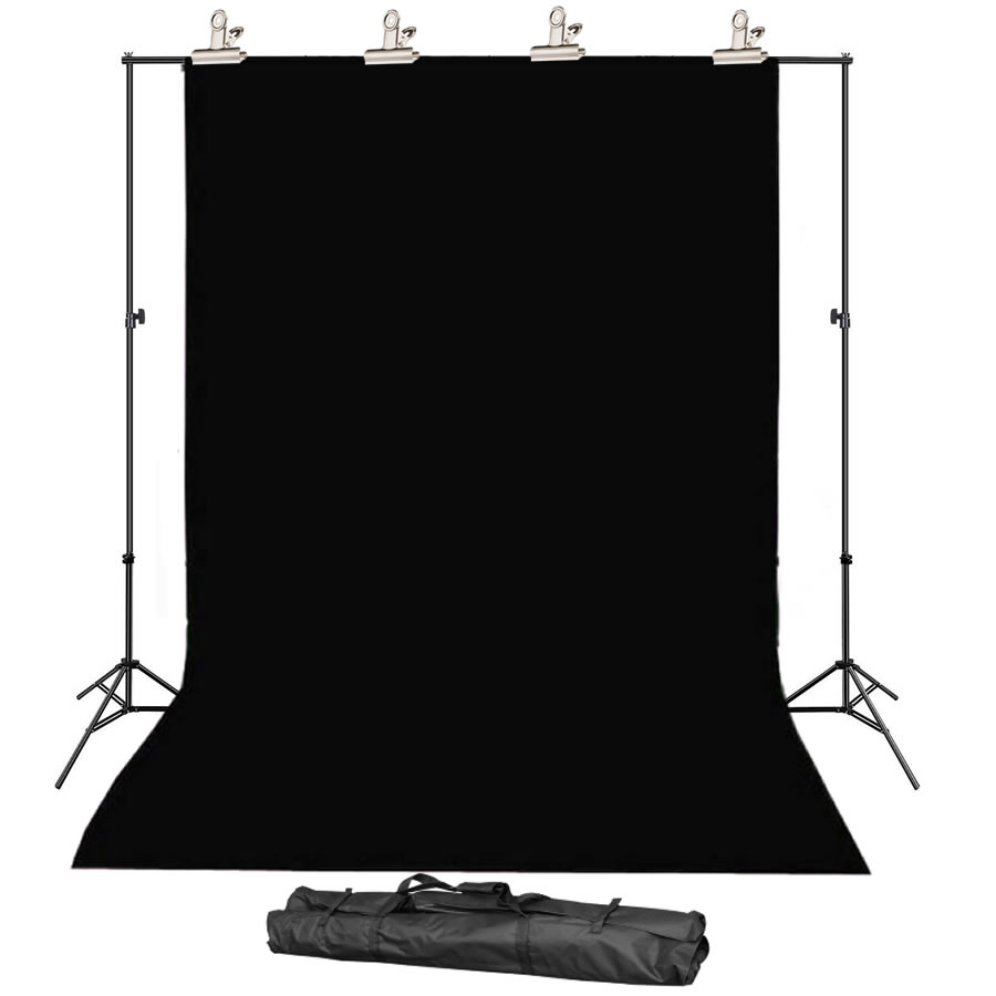 3M X 2M Photography Black Backdrop Screen & Support Stand