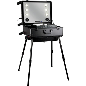 Professional Makeup Station Case Box Stand with Lights Mirror and Wheels