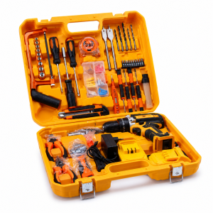 Yellow Cordless Drill Tool Set 21V with Bits and Accessories