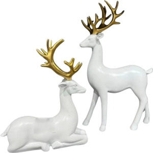 White and Gold Deer Figurines Set for Festive Home Decor
