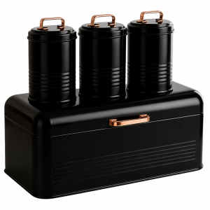 Kitchen Canister Set, Black and Copper For Tea ,Sugar ,Coffee,