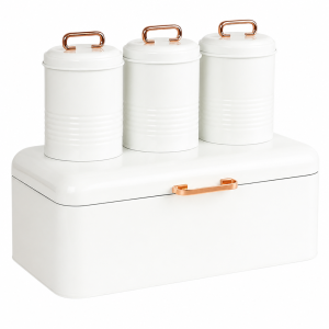 Bread Bin With Tea, Sugar, Coffee, Canisters Matching Set