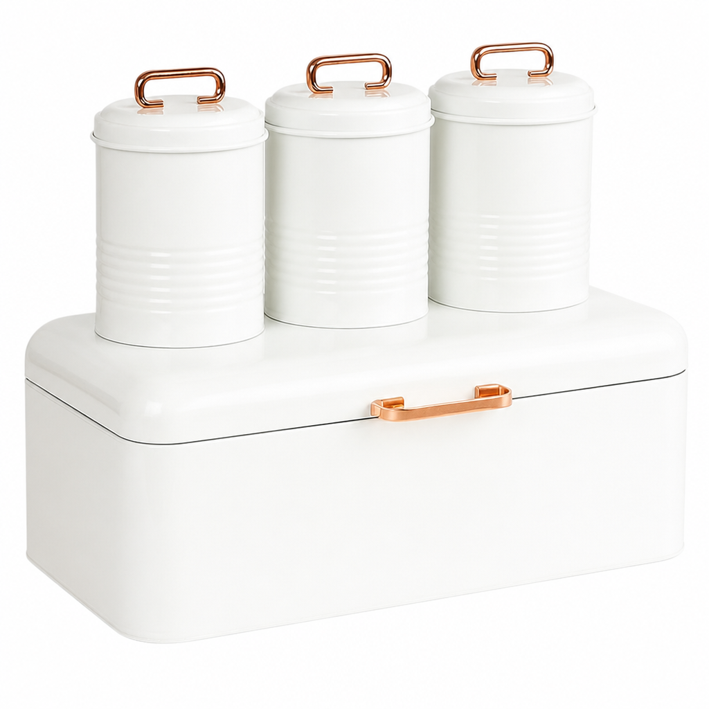 Bread Bin With Tea, Sugar, Coffee, Canisters Matching Set