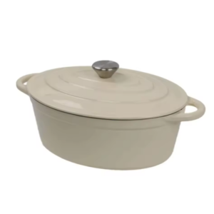 Oval Enamel Cast Iron Casserole Pot with Lid - Cream