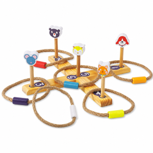 Wooden Quoits Toy with 6 Hemp Rope Rings and Animal Design for Kids 3